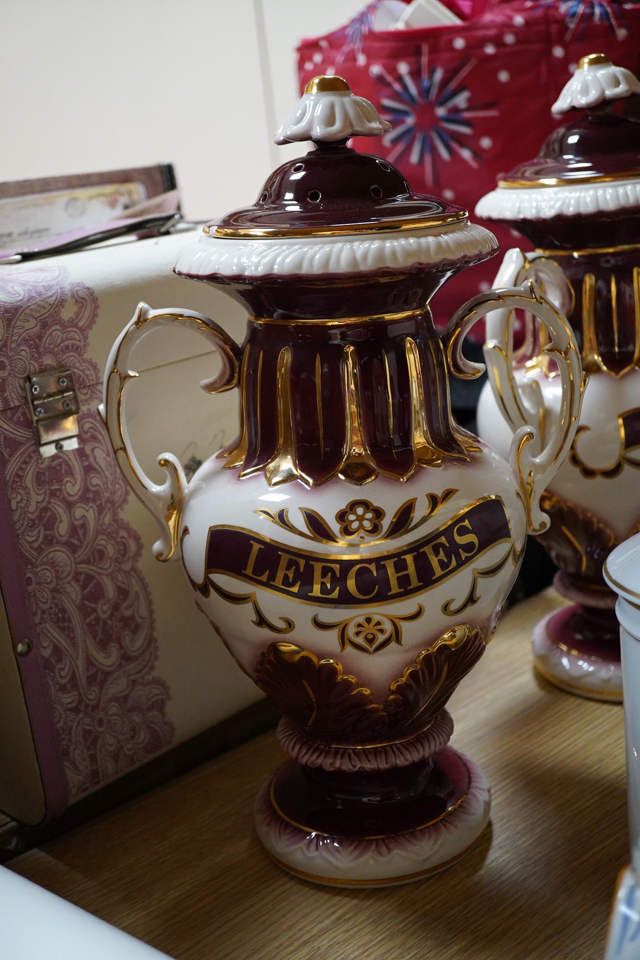 Six Italian faience Botanical apothecary jars and covers - 26cm high, two other 19th century style jars and three other related items.